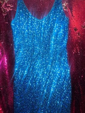 Sparkling Blue Sequin Slip Dress